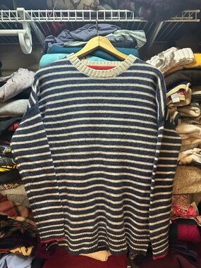 Paul Costelloe Womens Wool Blend Blue Striped Nautical Costal Sweater Size Med
